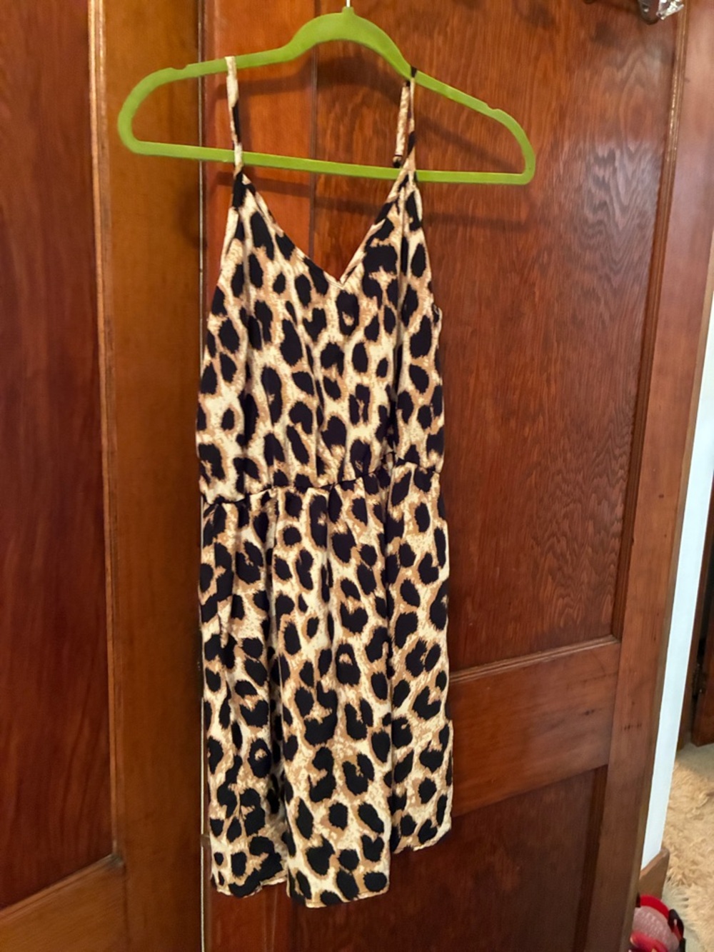 SHEIN Leopard-Print Spaghetti Strap Midi Dress in Tan and Black